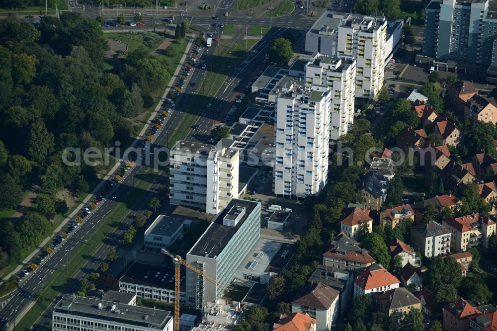 Aerial photograph Braunschweig - High-rise ensemble of at the Konrad-Adenauer-Strasse in Braunschweig in the state Lower Saxony