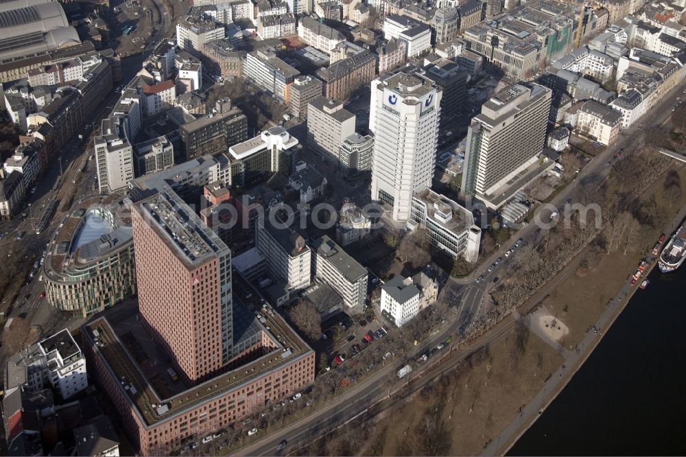 Aerial photograph Frankfurt am Main - High-rise Ensemble in Frankfurt in the state Hesse. Left of the center, the building of a headquarters of IG Metall Executive Board