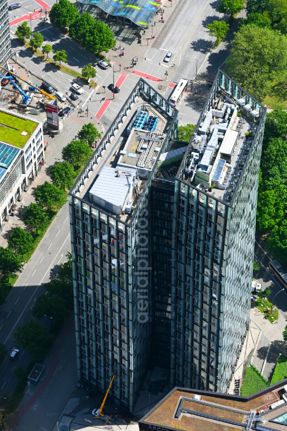 Hamburg from above - Skyscraper - Ensemble - complex Dancing Towers on the Reeperbahn in the district St. Pauli in Hamburg, Germany