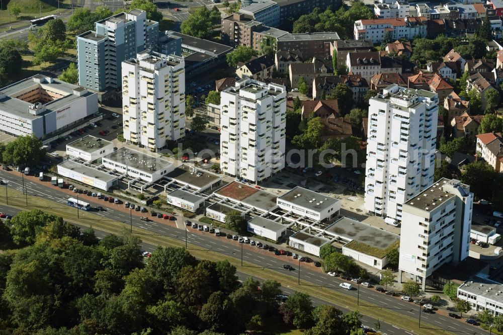 Braunschweig from above - High-rise ensemble in the Kurt-Schumacher-Street in Braunschweig in the state Lower Saxony