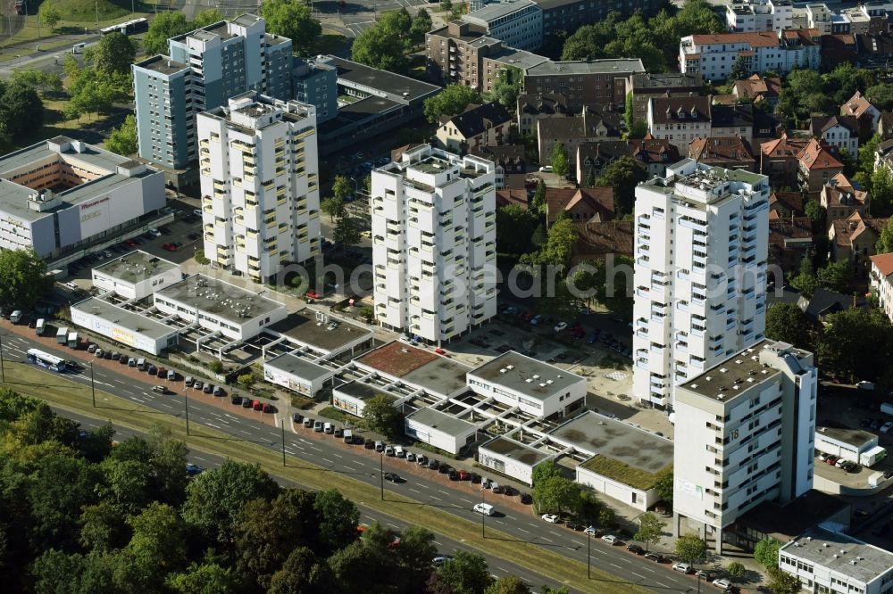 Aerial image Braunschweig - High-rise ensemble in the Kurt-Schumacher-Street in Braunschweig in the state Lower Saxony