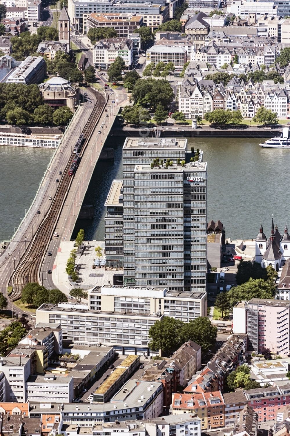 Köln from above - High-rise ensemble of Lanxess AG in Cologne in the state North Rhine-Westphalia, Germany