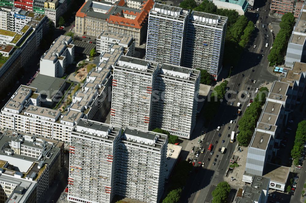 Berlin from the bird's eye view: High-rise ensemble on Leipziger Strasse in the district Mitte in Berlin