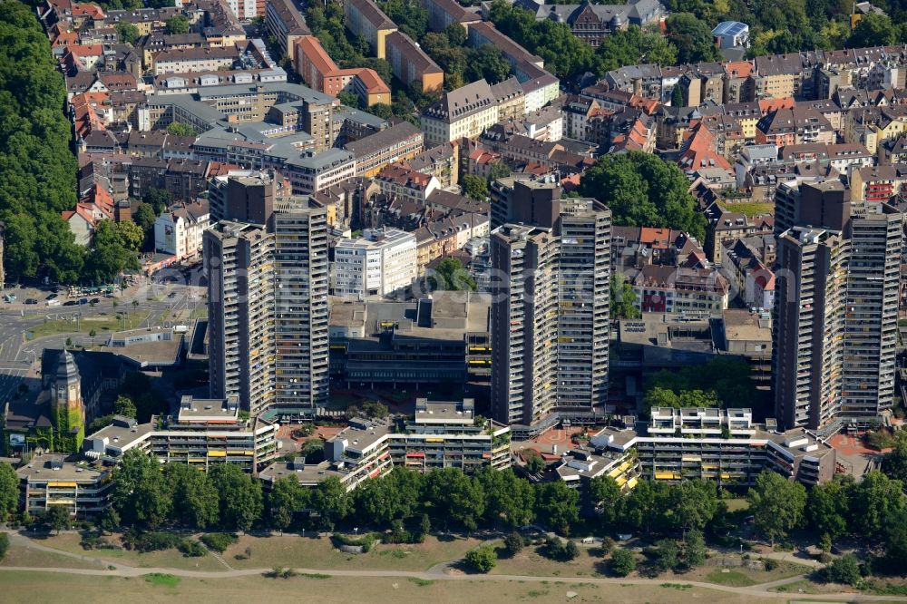 Aerial image Mannheim - High-rise ensemble of Neckarpromenade in Mannheim in the state Baden-Wuerttemberg