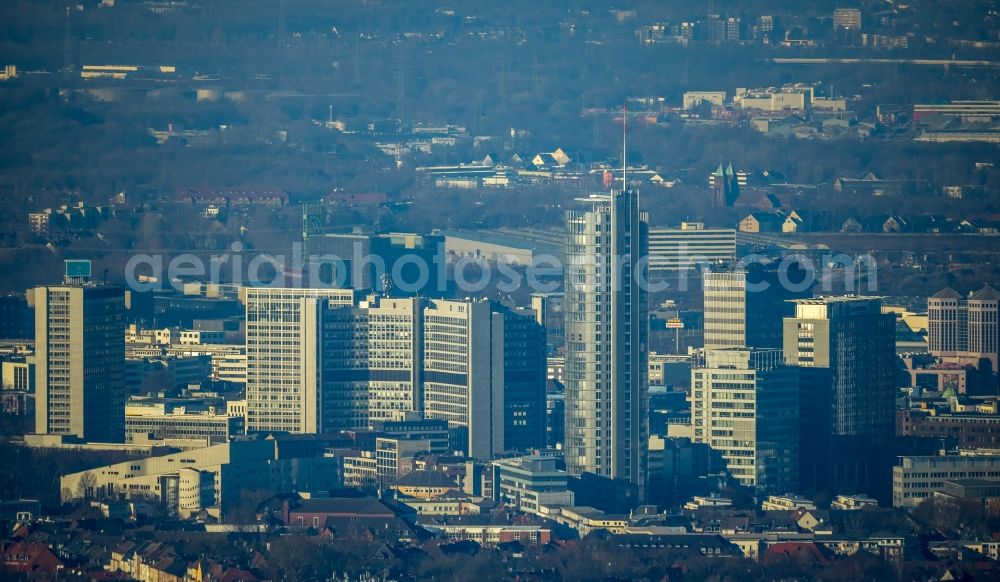 Essen from above - High-rise ensemble of in the district Stadtkern in Essen in the state North Rhine-Westphalia, Germany