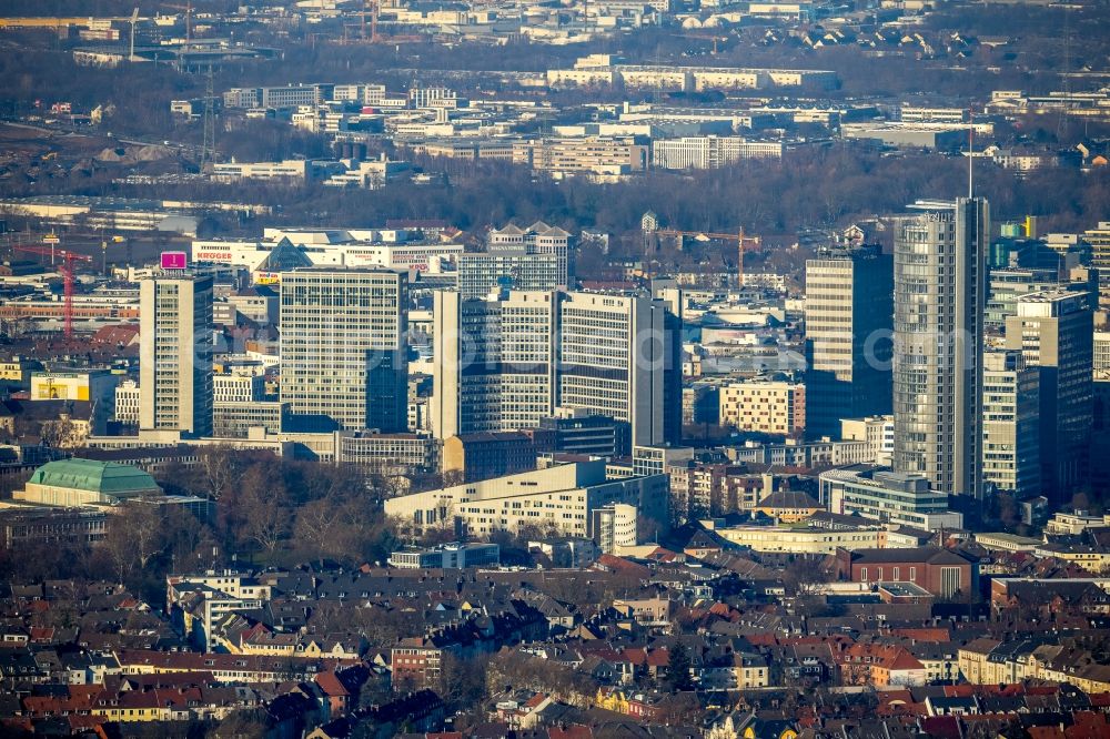 Essen from the bird's eye view: High-rise ensemble of in the district Stadtkern in Essen in the state North Rhine-Westphalia, Germany