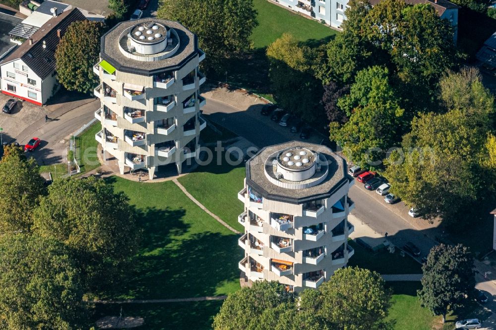 Aerial image Lahr/Schwarzwald - High-rise ensemble of Rundhochhaeuser on Kanadaring in Lahr/Schwarzwald in the state Baden-Wurttemberg, Germany