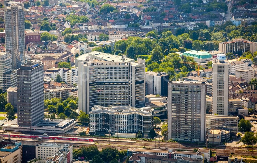 Essen from the bird's eye view: High-rise ensemble of Schenker headquarters in Essen in the state North Rhine-Westphalia