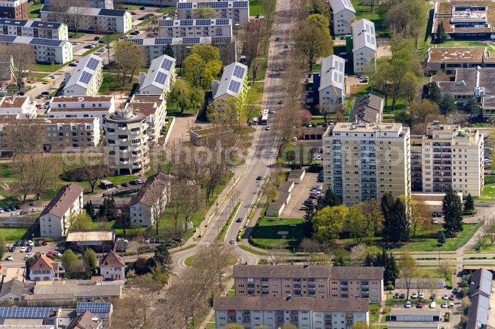 Lahr/Schwarzwald from above - High-rise ensemble of on Schwarzwaldstrasse in Lahr/Schwarzwald in the state Baden-Wurttemberg, Germany