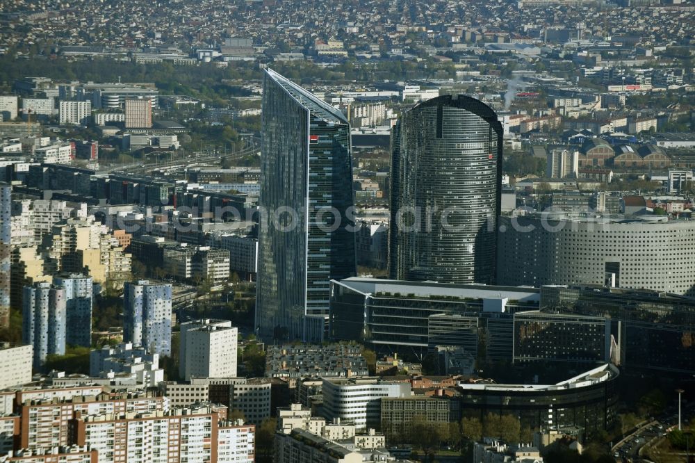 Paris from above - High-rise buildings of Tours Societe general with the headquarters of Societe generale bank in the business quarter La Defense in Paris in Ile-de-France, France