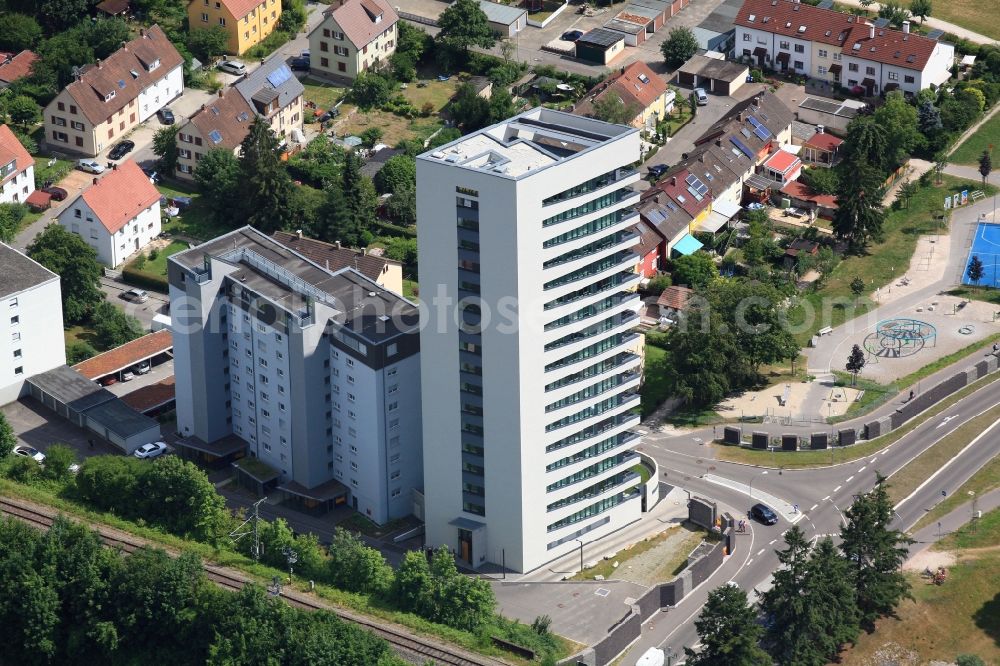 Lörrach from above - High-rise ensemble of Wohnbau Loerrach at the border to Switzerland in Loerrach in the state Baden-Wurttemberg, Germany