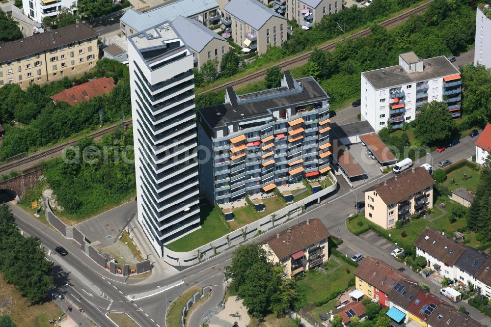 Lörrach from the bird's eye view: High-rise ensemble of Wohnbau Loerrach at the border to Switzerland in Loerrach in the state Baden-Wurttemberg, Germany