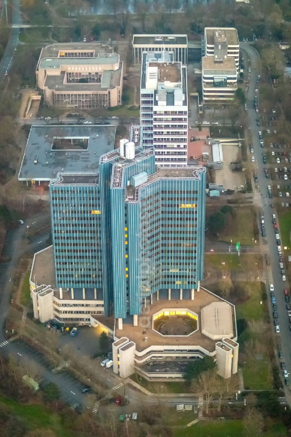 Aerial photograph Dortmund - High-rise ensemble of Westnetz GmbH in the district Innenstadt-Ost in Dortmund in the state North Rhine-Westphalia