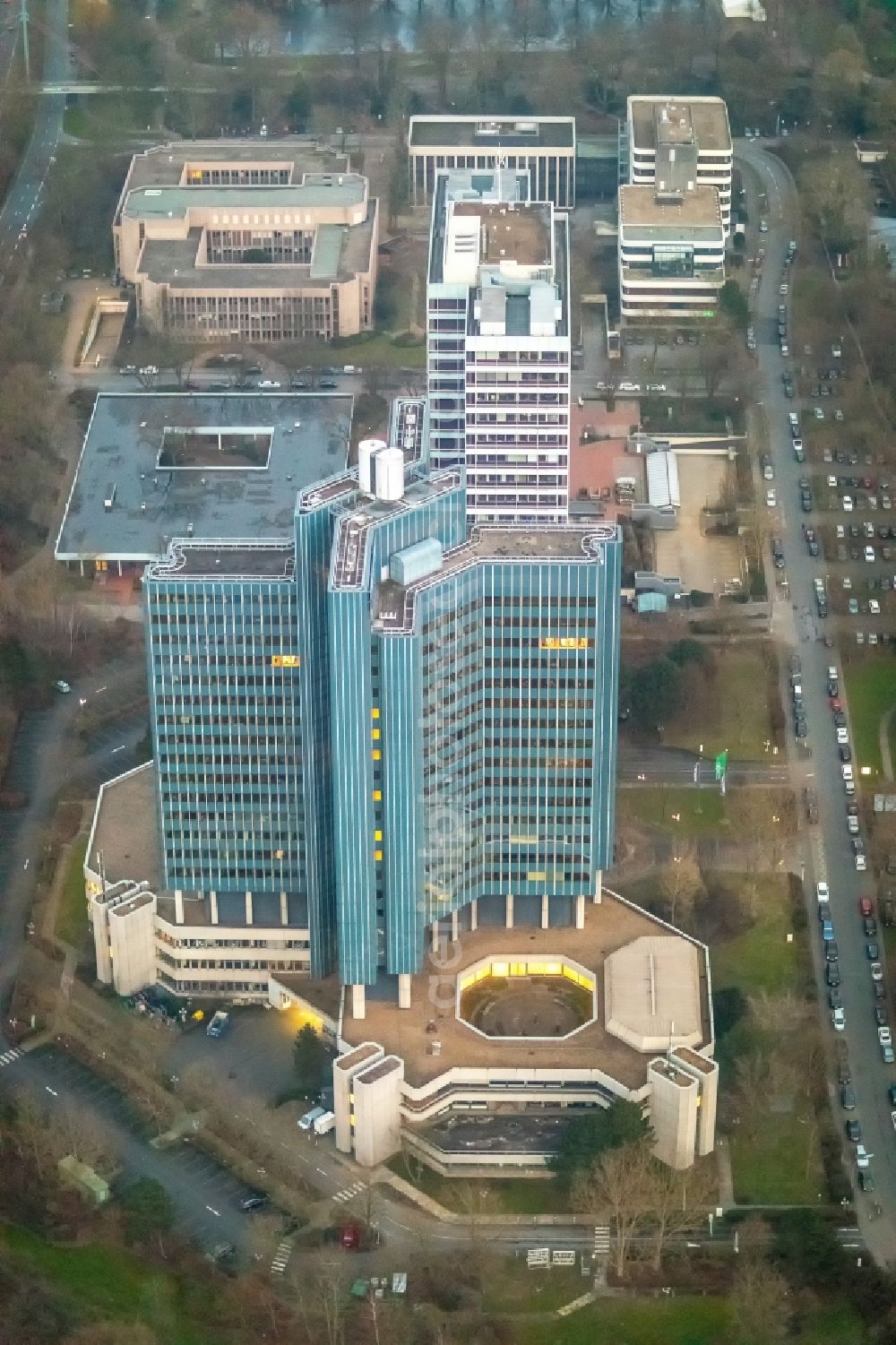 Dortmund from above - High-rise ensemble of Westnetz GmbH in the district Innenstadt-Ost in Dortmund in the state North Rhine-Westphalia