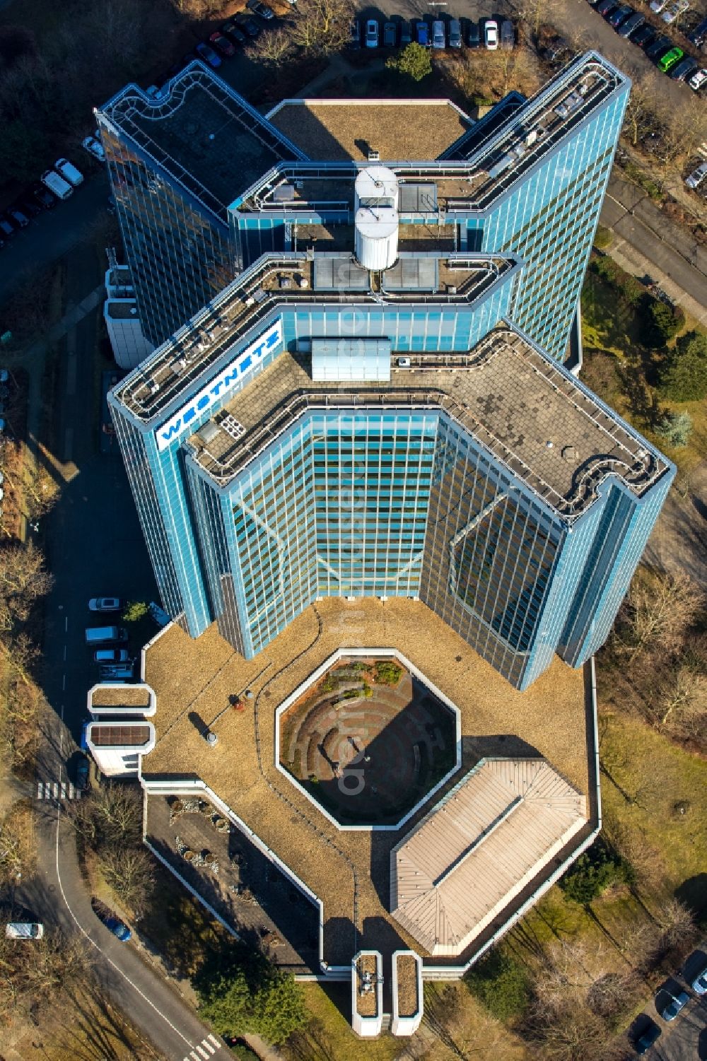 Aerial image Dortmund - High-rise ensemble of Westnetz GmbH in the district Innenstadt-Ost in Dortmund in the state North Rhine-Westphalia