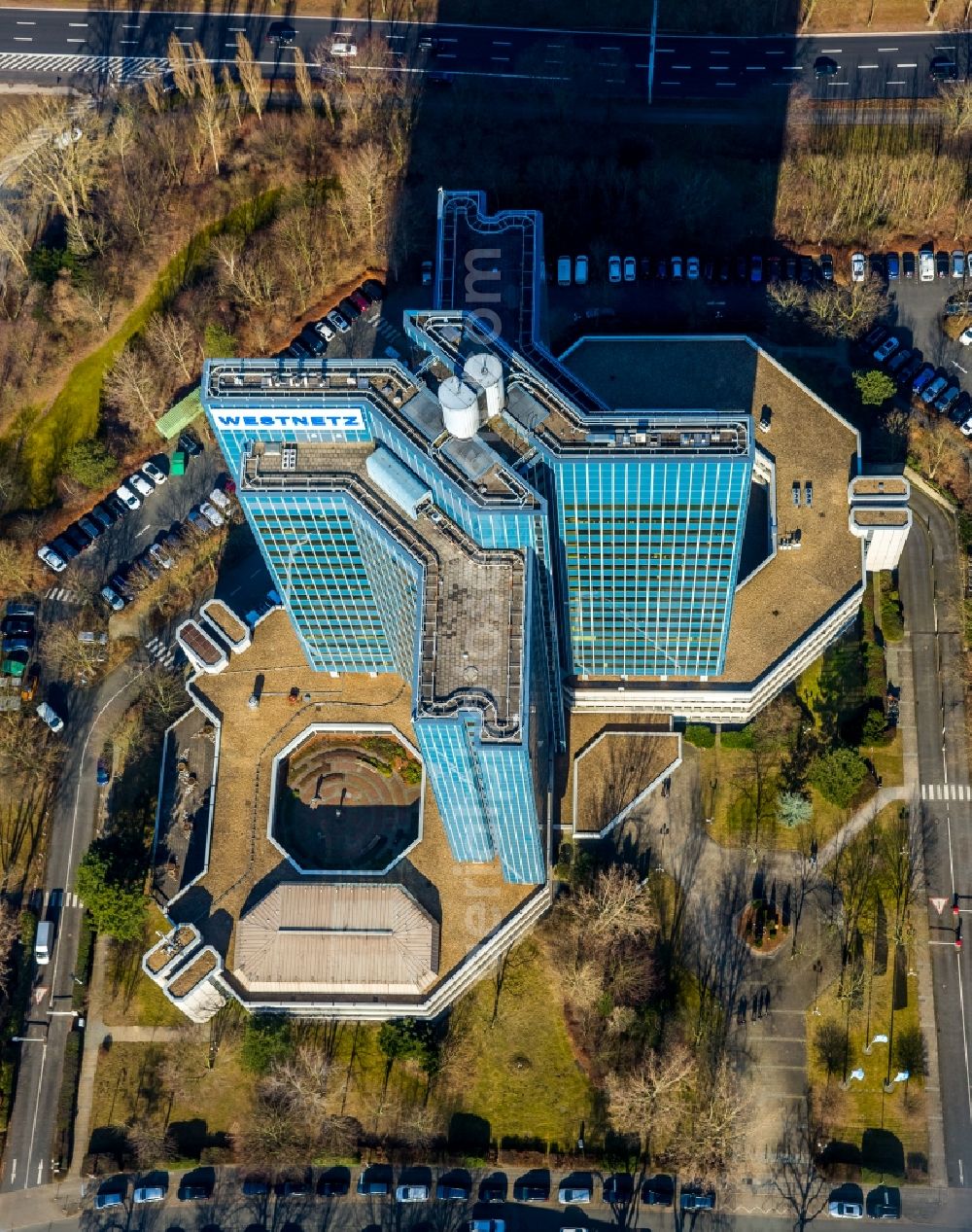 Aerial photograph Dortmund - High-rise ensemble of Westnetz GmbH in the district Innenstadt-Ost in Dortmund in the state North Rhine-Westphalia