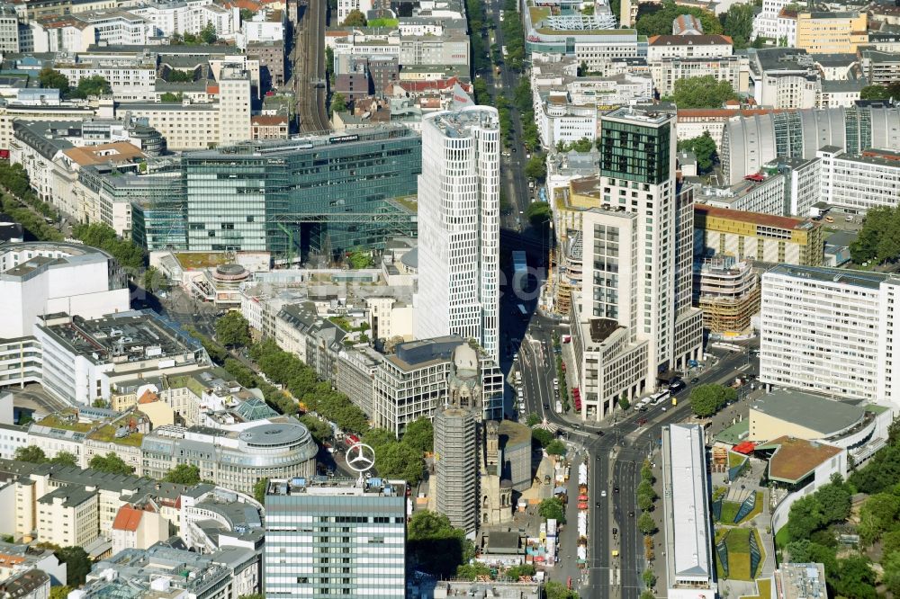 Aerial photograph Berlin - High-rise ensemble of Zoofenster and Neubau Upper West on Joachinsthaler Strasse - Hardenbergstrasse in Ortsteil Bezirk Charlottenburg in Berlin, Germany