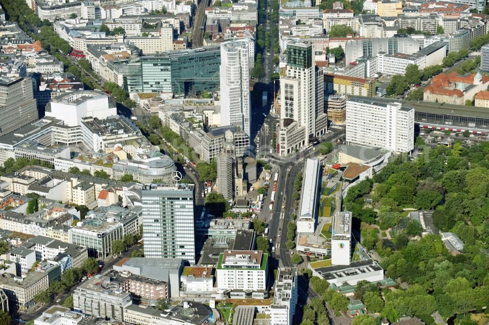 Berlin from above - High-rise ensemble of Zoofenster and Neubau Upper West on Joachinsthaler Strasse - Hardenbergstrasse in Ortsteil Bezirk Charlottenburg in Berlin, Germany