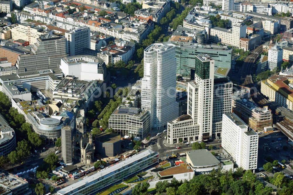 Aerial photograph Berlin - High-rise ensemble of Zoofenster and Neubau Upper West on Joachinsthaler Strasse - Hardenbergstrasse in Ortsteil Bezirk Charlottenburg in Berlin, Germany