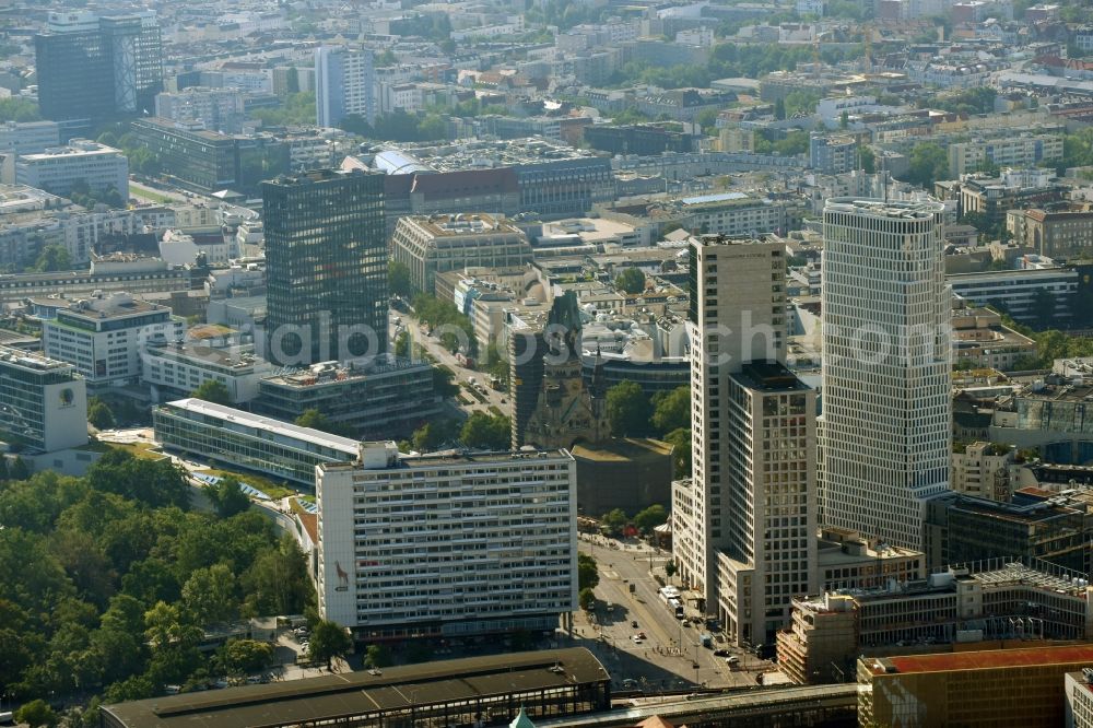 Berlin from the bird's eye view: High-rise ensemble of Zoofenster and Neubau Upper West on Joachinsthaler Strasse - Hardenbergstrasse in Ortsteil Bezirk Charlottenburg in Berlin, Germany