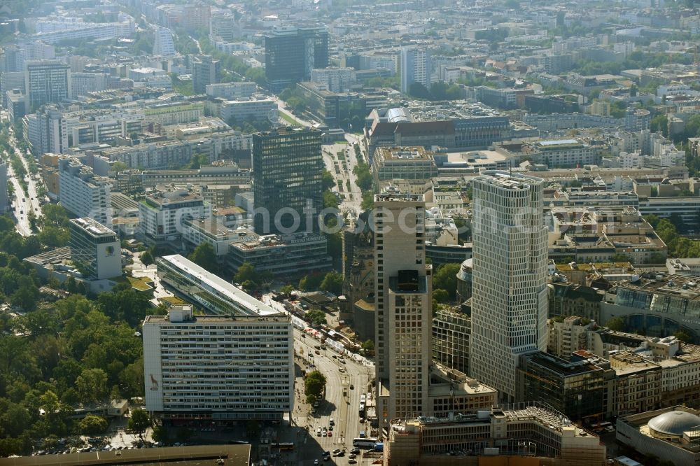 Aerial photograph Berlin - High-rise ensemble of Zoofenster and Neubau Upper West on Joachinsthaler Strasse - Hardenbergstrasse in Ortsteil Bezirk Charlottenburg in Berlin, Germany