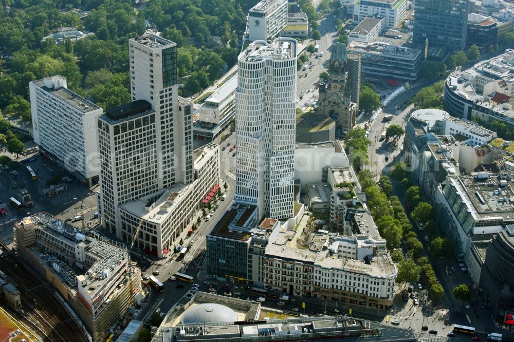 Aerial photograph Berlin - High-rise ensemble of Zoofenster and Neubau Upper West on Joachinsthaler Strasse - Hardenbergstrasse in Ortsteil Bezirk Charlottenburg in Berlin, Germany