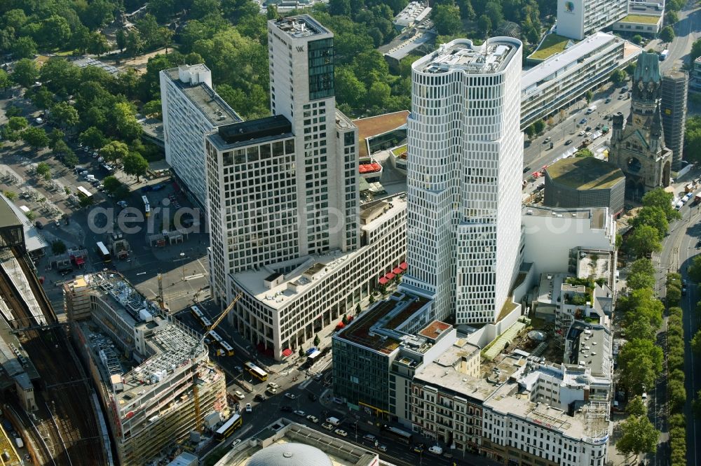 Berlin from above - High-rise ensemble of Zoofenster and Neubau Upper West on Joachinsthaler Strasse - Hardenbergstrasse in Ortsteil Bezirk Charlottenburg in Berlin, Germany