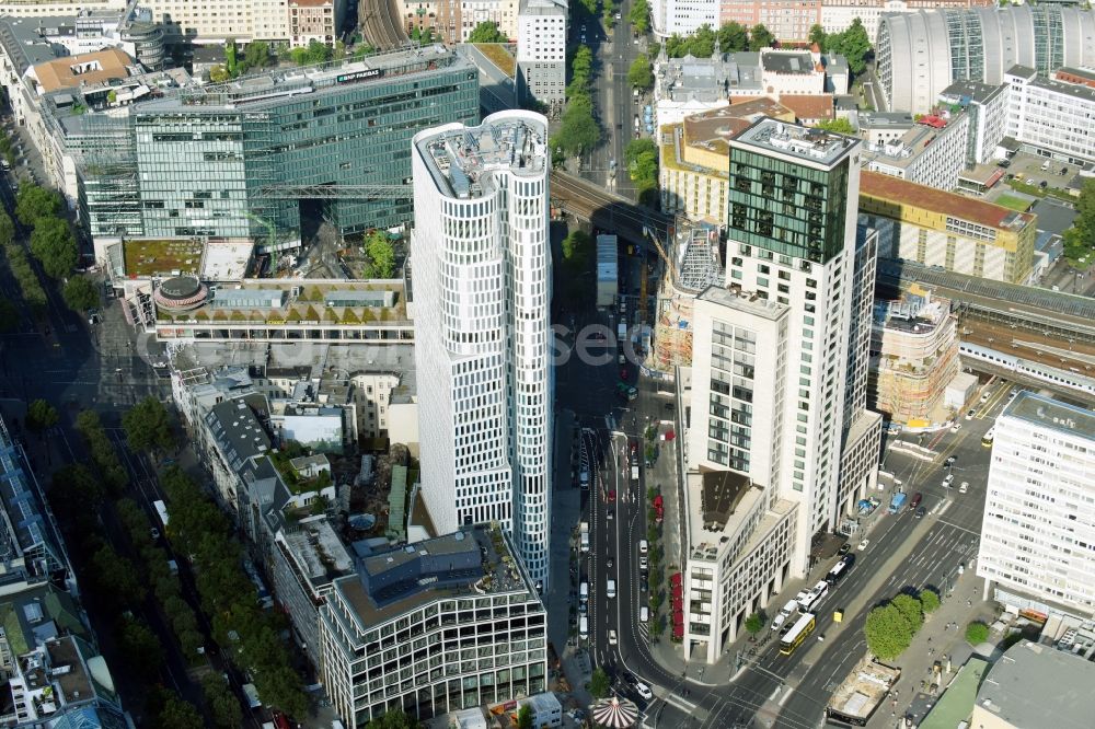 Aerial image Berlin - High-rise ensemble of Zoofenster and Neubau Upper West on Joachinsthaler Strasse - Hardenbergstrasse in Ortsteil Bezirk Charlottenburg in Berlin, Germany