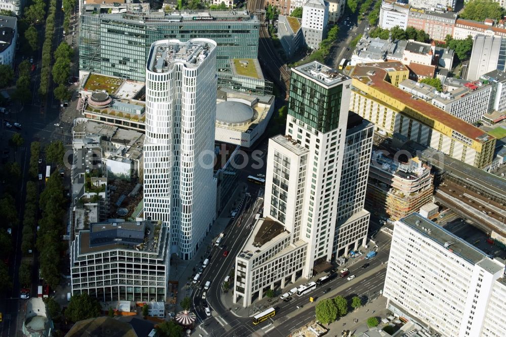 Aerial photograph Berlin - High-rise ensemble of Zoofenster and Neubau Upper West on Joachinsthaler Strasse - Hardenbergstrasse in Ortsteil Bezirk Charlottenburg in Berlin, Germany