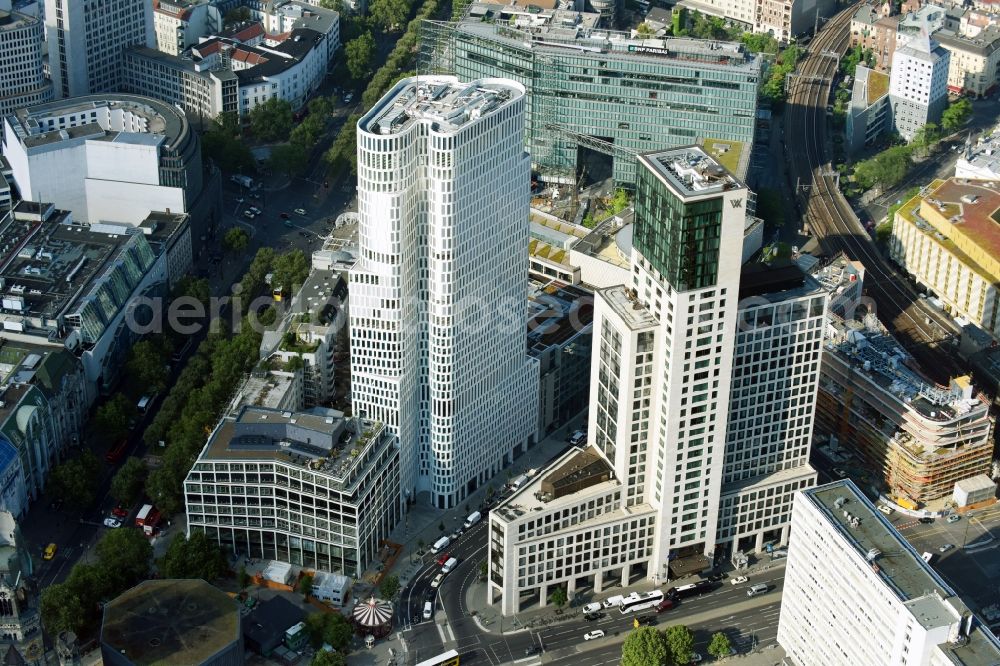 Berlin from above - High-rise ensemble of Zoofenster and Neubau Upper West on Joachinsthaler Strasse - Hardenbergstrasse in Ortsteil Bezirk Charlottenburg in Berlin, Germany