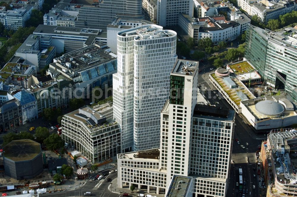 Berlin from the bird's eye view: High-rise ensemble of Zoofenster and Neubau Upper West on Joachinsthaler Strasse - Hardenbergstrasse in Ortsteil Bezirk Charlottenburg in Berlin, Germany