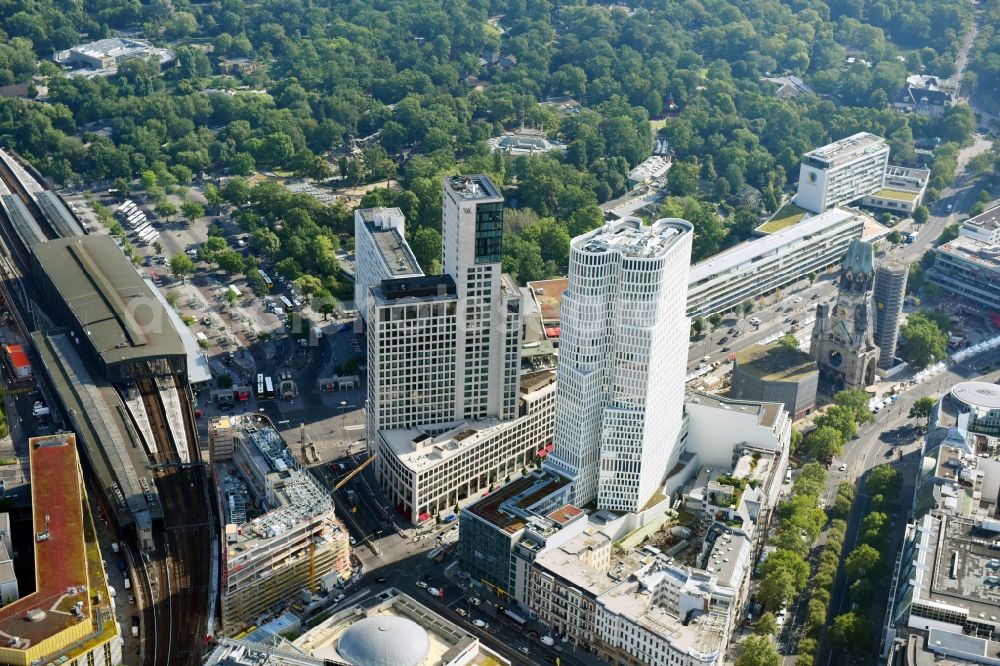 Aerial photograph Berlin - High-rise ensemble of Zoofenster and Neubau Upper West on Joachinsthaler Strasse - Hardenbergstrasse in Ortsteil Bezirk Charlottenburg in Berlin, Germany