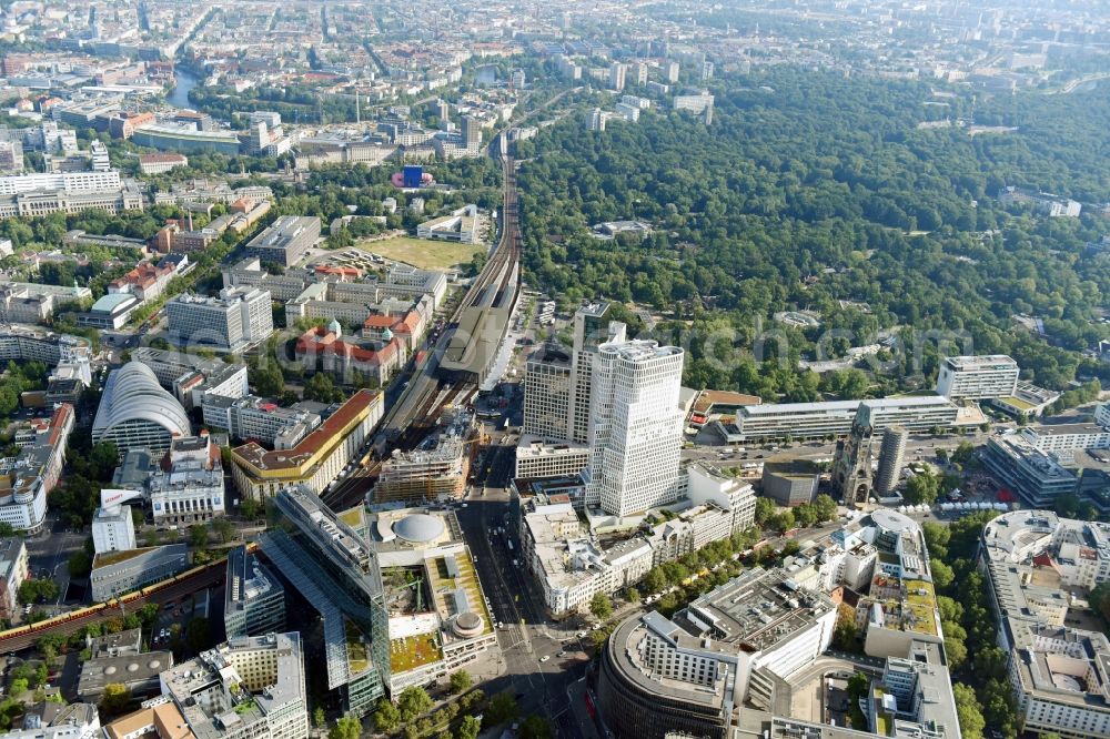 Berlin from the bird's eye view: High-rise ensemble of Zoofenster and Neubau Upper West on Joachinsthaler Strasse - Hardenbergstrasse in Ortsteil Bezirk Charlottenburg in Berlin, Germany