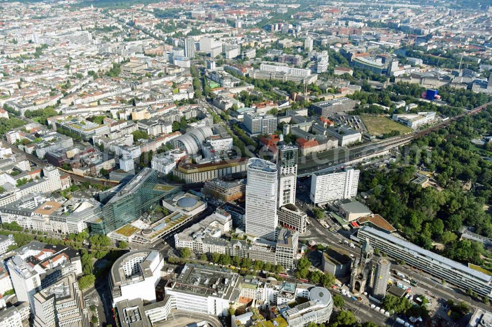 Aerial photograph Berlin - High-rise ensemble of Zoofenster and Neubau Upper West on Joachinsthaler Strasse - Hardenbergstrasse in Ortsteil Bezirk Charlottenburg in Berlin, Germany