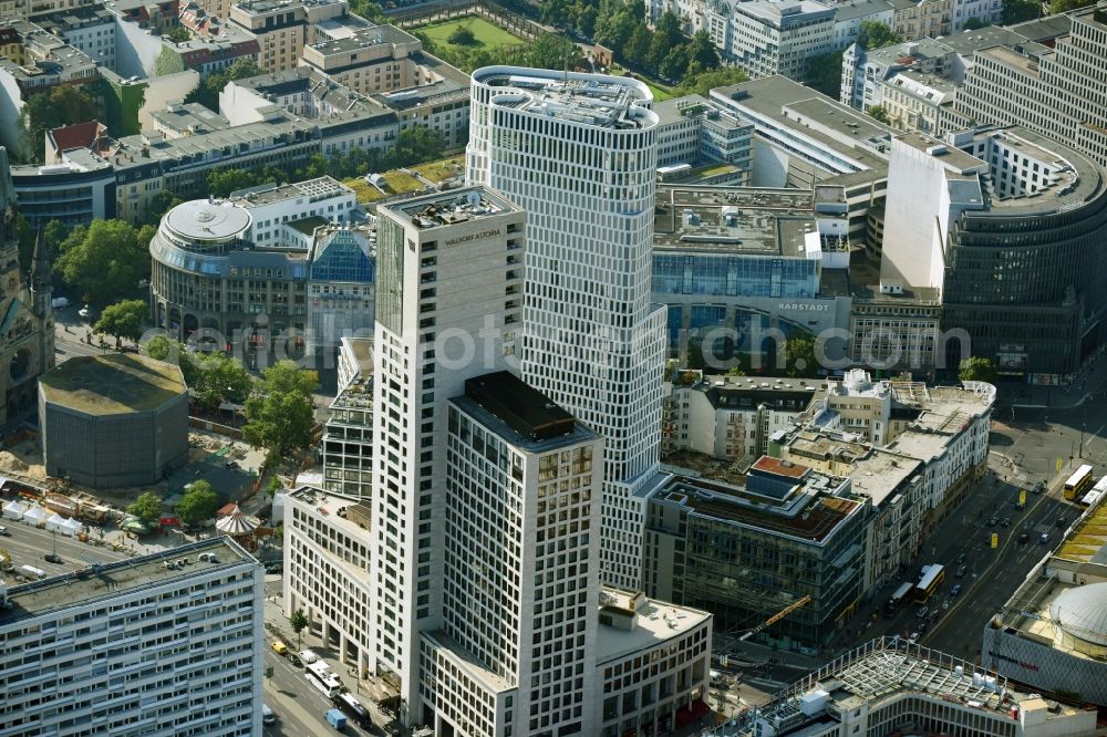 Aerial photograph Berlin - High-rise ensemble of Zoofenster and Neubau Upper West on Joachinsthaler Strasse - Hardenbergstrasse in Ortsteil Bezirk Charlottenburg in Berlin, Germany