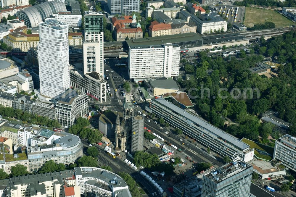 Berlin from above - High-rise ensemble of Zoofenster and Neubau Upper West on Joachinsthaler Strasse - Hardenbergstrasse in Ortsteil Bezirk Charlottenburg in Berlin, Germany