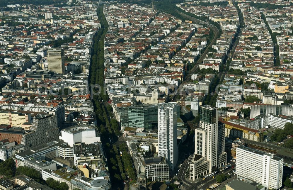 Aerial image Berlin - High-rise ensemble of Zoofenster and Neubau Upper West on Joachinsthaler Strasse - Hardenbergstrasse in Ortsteil Bezirk Charlottenburg in Berlin, Germany