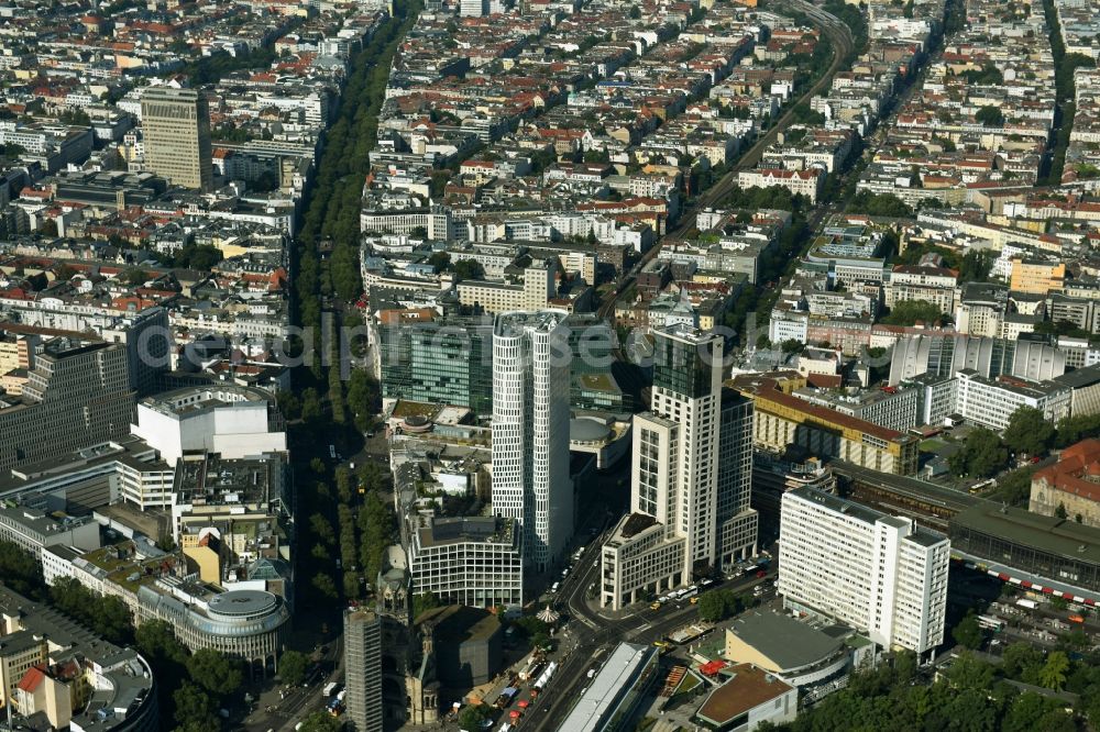 Aerial photograph Berlin - High-rise ensemble of Zoofenster and Neubau Upper West on Joachinsthaler Strasse - Hardenbergstrasse in Ortsteil Bezirk Charlottenburg in Berlin, Germany