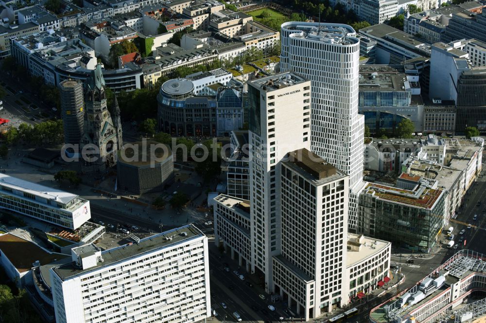 Berlin from above - High-rise ensemble of Zoofenster and Neubau Upper West on Joachinsthaler Strasse - Hardenbergstrasse in Ortsteil Bezirk Charlottenburg in Berlin, Germany