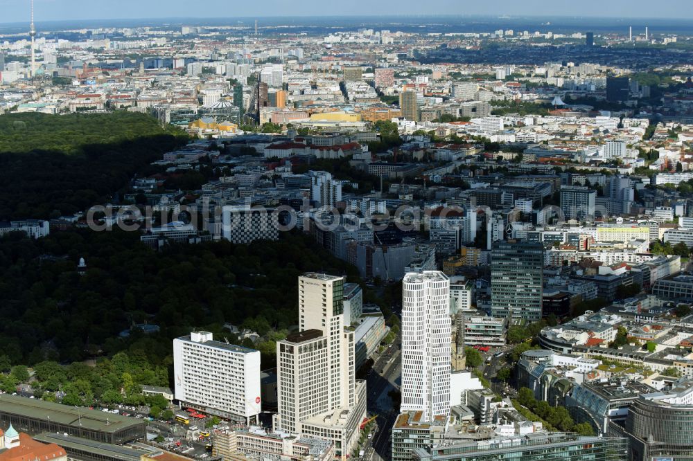 Aerial photograph Berlin - High-rise ensemble of Zoofenster and Neubau Upper West on Joachinsthaler Strasse - Hardenbergstrasse in Ortsteil Bezirk Charlottenburg in Berlin, Germany