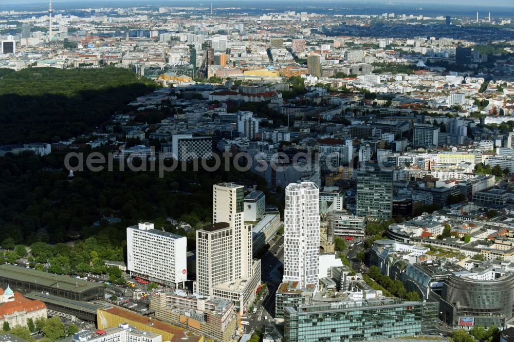 Berlin from above - High-rise ensemble of Zoofenster and Neubau Upper West on Joachinsthaler Strasse - Hardenbergstrasse in Ortsteil Bezirk Charlottenburg in Berlin, Germany