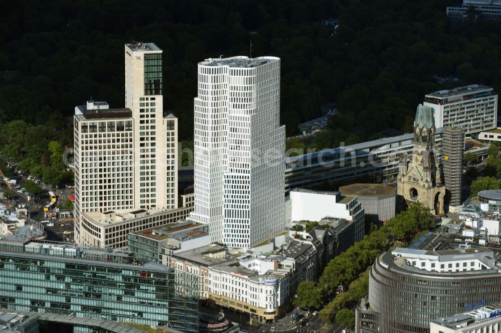 Berlin from above - High-rise ensemble of Zoofenster and Neubau Upper West on Joachinsthaler Strasse - Hardenbergstrasse in Ortsteil Bezirk Charlottenburg in Berlin, Germany