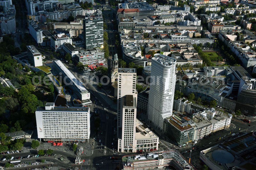 Aerial photograph Berlin - High-rise ensemble of Zoofenster and Neubau Upper West on Joachinsthaler Strasse - Hardenbergstrasse in Ortsteil Bezirk Charlottenburg in Berlin, Germany