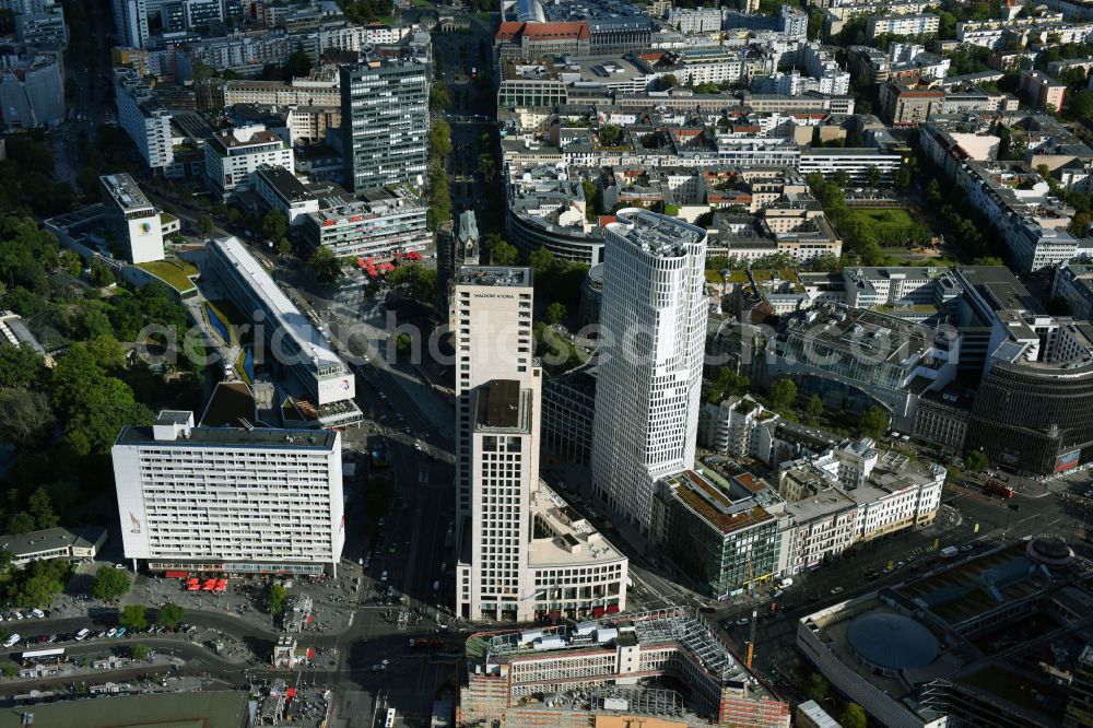 Berlin from above - High-rise ensemble of Zoofenster and Neubau Upper West on Joachinsthaler Strasse - Hardenbergstrasse in Ortsteil Bezirk Charlottenburg in Berlin, Germany