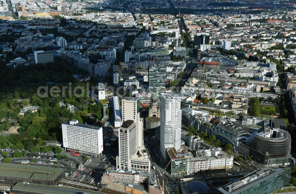 Berlin from the bird's eye view: High-rise ensemble of Zoofenster and Neubau Upper West on Joachinsthaler Strasse - Hardenbergstrasse in Ortsteil Bezirk Charlottenburg in Berlin, Germany