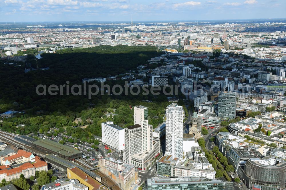 Aerial photograph Berlin - High-rise ensemble of Zoofenster and Neubau Upper West on Joachinsthaler Strasse - Hardenbergstrasse in Ortsteil Bezirk Charlottenburg in Berlin, Germany