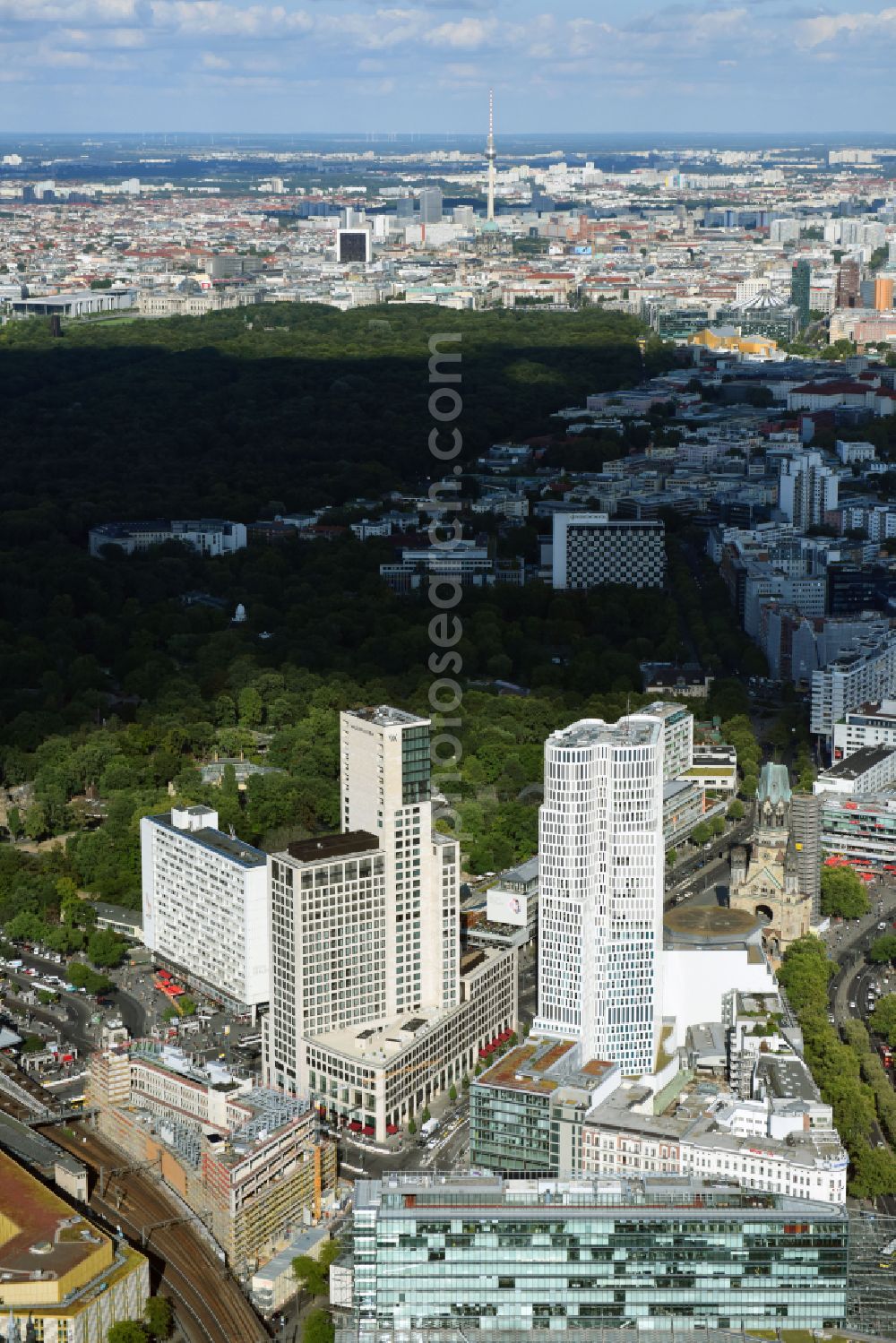 Berlin from above - High-rise ensemble of Zoofenster and Neubau Upper West on Joachinsthaler Strasse - Hardenbergstrasse in Ortsteil Bezirk Charlottenburg in Berlin, Germany