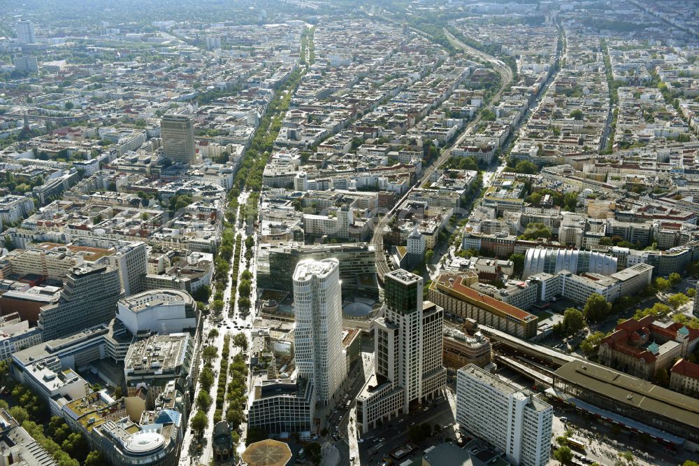 Aerial image Berlin - High-rise ensemble of Zoofenster and Neubau Upper West on Joachinsthaler Strasse - Hardenbergstrasse in Ortsteil Bezirk Charlottenburg in Berlin, Germany