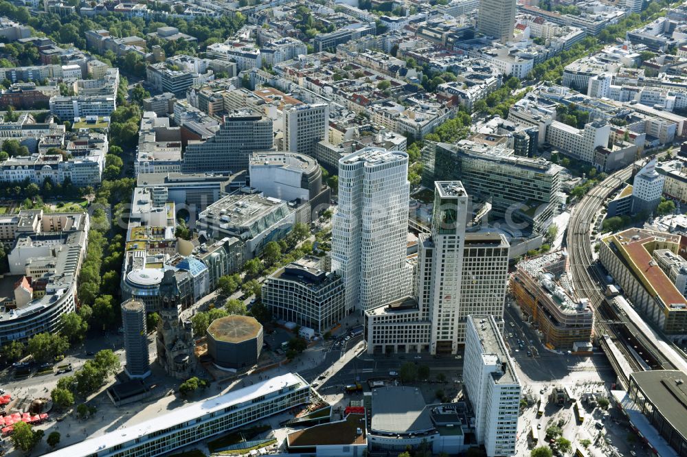 Aerial photograph Berlin - High-rise ensemble of Zoofenster and Neubau Upper West on Joachinsthaler Strasse - Hardenbergstrasse in Ortsteil Bezirk Charlottenburg in Berlin, Germany