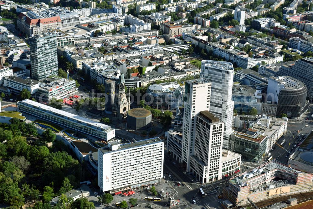 Berlin from above - High-rise ensemble of Zoofenster and Neubau Upper West on Joachinsthaler Strasse - Hardenbergstrasse in Ortsteil Bezirk Charlottenburg in Berlin, Germany